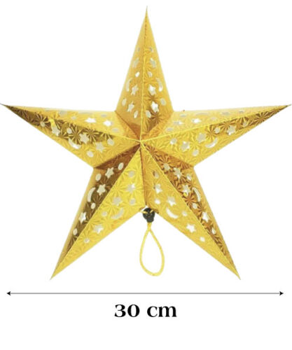 Tavan Süsü Karton Yıldız 3D Helogramlı 30 Cm Altın - 