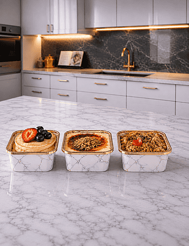 Kek Kapsülü Mermer Desen Laminasyonlu Kare 6*6*4 cm 20'li Beyaz Gümüş - 1