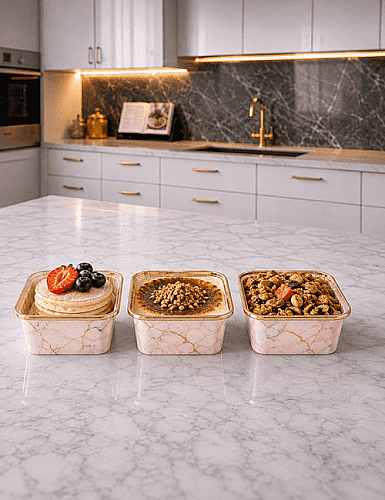 Kek Kapsülü Mermer Desen Laminasyonlu Kare 6*6*4 cm 20'li Pembe - 1