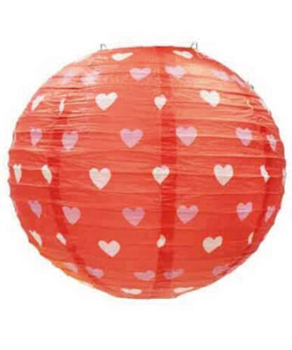Japon Feneri Kırmızı Üzeri Kalp Baskılı 30 cm - 