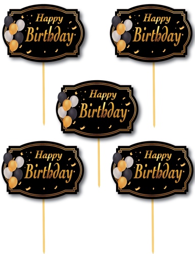 Konuşma Balonu Happy Birthday Siyah Temalı 5 Parça - 2