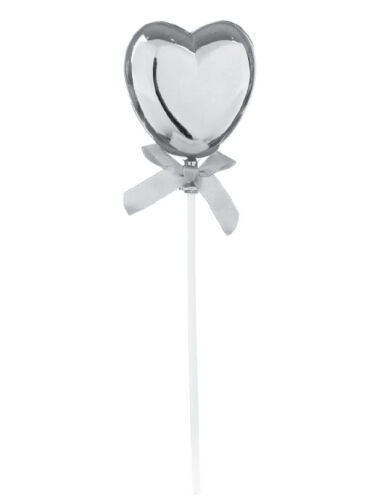 Krom Gümüş Renk Kalp Pasta Üstü Çubuklu Lüks - 