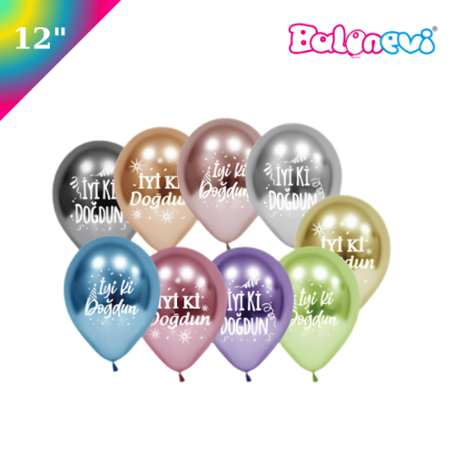 Lateks Krom Baskılı Balon İyi ki Doğdun 50 Parça 12 İnç Balonevi - 