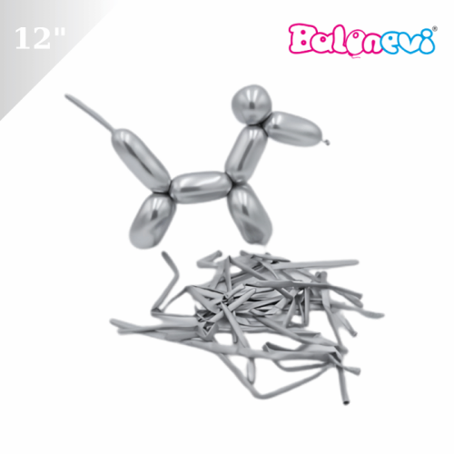 Lateks Krom Parlak Gümüş Renk Sosis Balon 50 Parça Balonevi - 