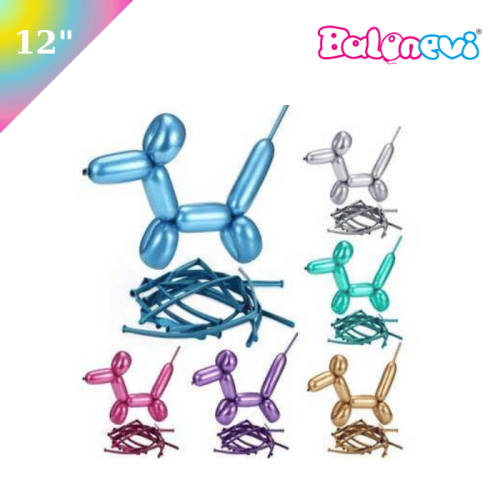 Lateks Krom Parlak Karışık Renk Sosis Balon 50 Parça Balonevi - 