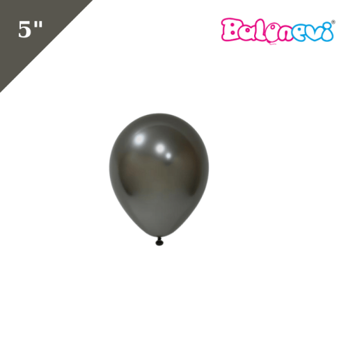Lateks Krom Parlak Balon 5 İnç Siyah Renk 50 Parça - 1