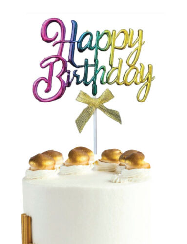 Krom Renk Pasta Üstü Çubuklu Happy Birthday Renkli - 1