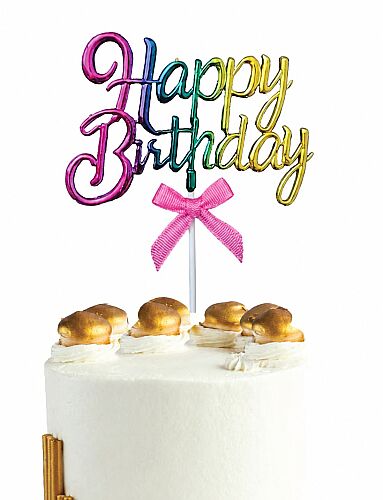Krom Renk Pasta Üstü Çubuklu Happy Birthday Renkli - 