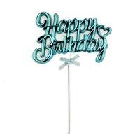 Krom Renk Pasta Üzeri Çubuklu Happy Birthday Kürdan Mavi - 2