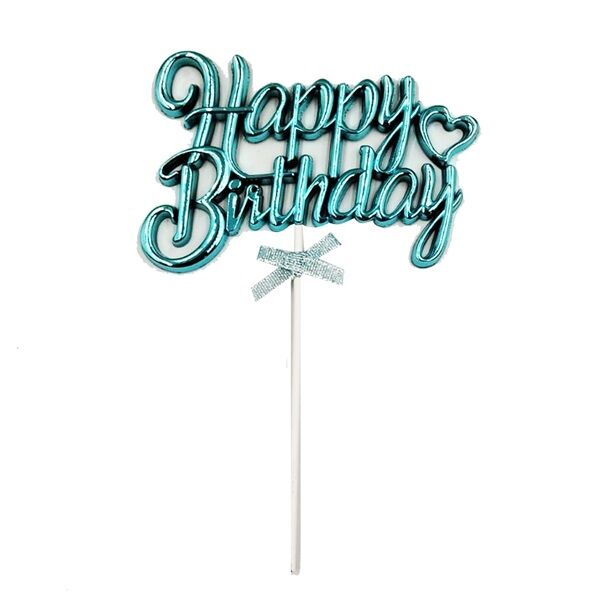 Krom Renk Pasta Üzeri Çubuklu Happy Birthday Kürdan Mavi - 2