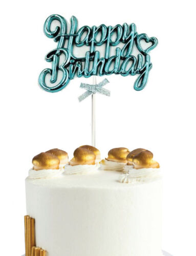 Krom Renk Pasta Üzeri Çubuklu Happy Birthday Kürdan Mavi - 