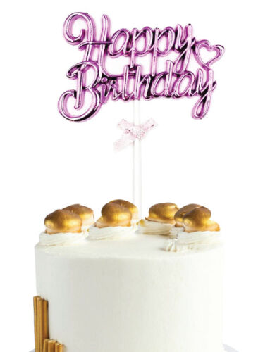 Krom Renk Pasta Üzeri Çubuklu Happy Birthday Kürdan Pembe - 