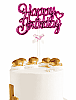 Krom Renk Pasta Üzeri Çubuklu Happy Birthday Kürdan Fuşya - 1