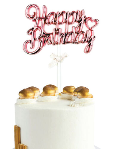 Krom Renk Pasta Üzeri Çubuklu Happy Birthday Kürdan Rose Gold - 