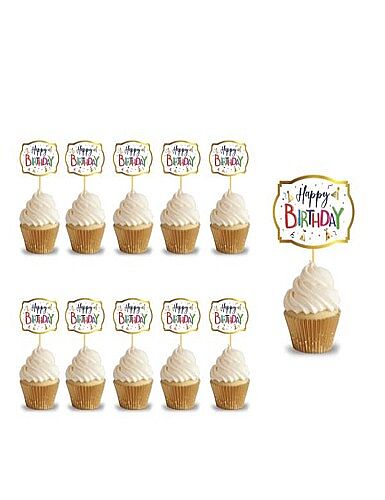 Kürdan Happy Birthday Varak Baskılı Renkli Zemin 10 Parça - 