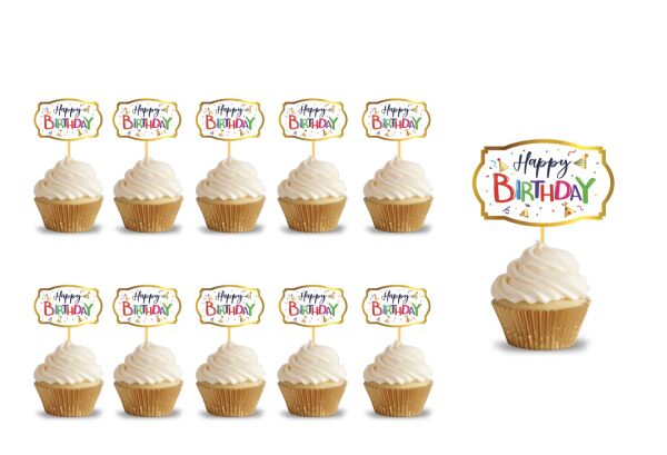 Kürdan Happy Birthday Varak Baskılı Renkli Zemin 10 Parça - 