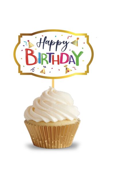 Kürdan Happy Birthday Varak Baskılı Renkli Zemin 10 Parça - 2