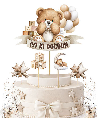 Kürdan Pasta Üstü Teddy Bear Temalı 5 Parça - 