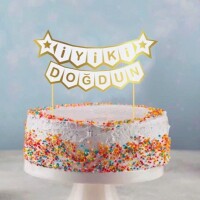Kürdan Pasta Üstü İyiki Doğdun Varaklı Beyaz - 2