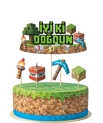 Kürdan Pasta Üstü Pixel Temalı 5 Parça - 