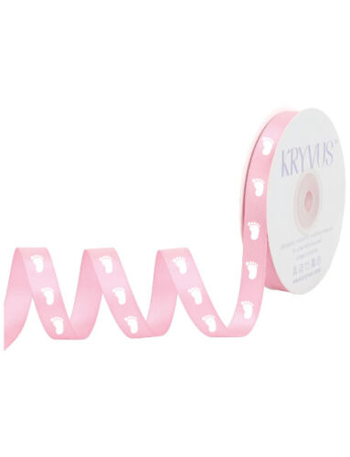 Kurdele Saten Baskılı 1 Cm 10 Metre Ayak İzi Pembe - 1