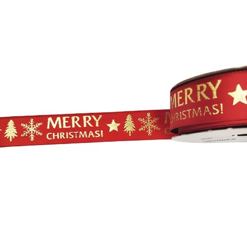 Kurdele Yılbaşı Varaklı Figürlü Merry Christmas Kırmızı 2.5 Cm 20 Metre - 2