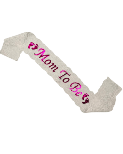 Kuşak Dantelli Mom To Be Beyaz - Pembe - 