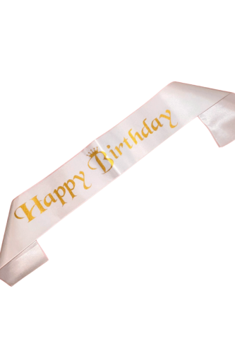 Kuşak Saten Happy Birthday Beyaz Üzeri Altın Baskılı - 