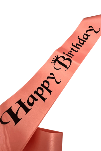 Kuşak Saten Happy Birthday Somon Üzeri Siyah Baskılı - 2