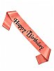 Kuşak Saten Happy Birthday Somon Üzeri Siyah Baskılı - 1