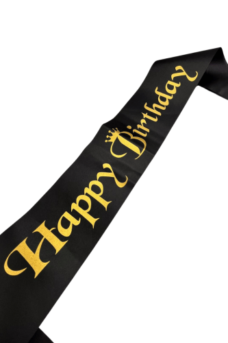 Kuşak Saten Happy Birthday Siyah Üzeri Altın Baskılı - 2
