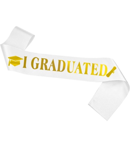 Kuşak Saten Varaklı Mezuniyet Beyaz Üzeri Altın Baskılı - 