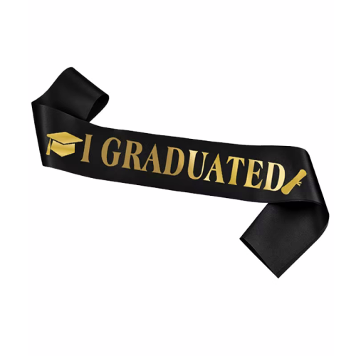 Kuşak Saten Varaklı Mezuniyet Siyah Üzeri Altın Baskılı - 