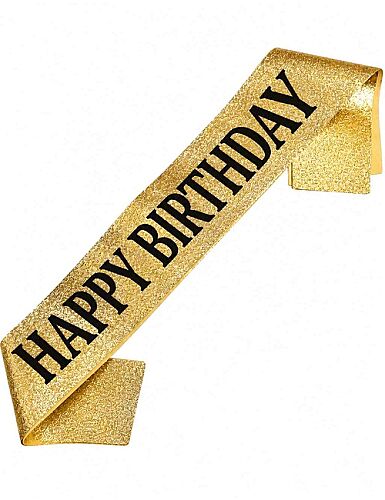 Kuşak Simli Happy Birthday Altın Üzeri Siyah - 