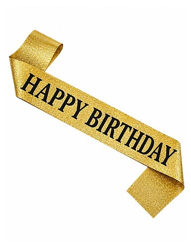 Kuşak Simli Happy Birthday Altın Üzeri Siyah - 