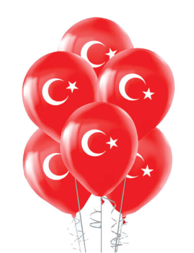 Lateks Balon Ay Yıldız Baskılı Kırmızı Beyaz Temalı 12 inç 25 Parça - 