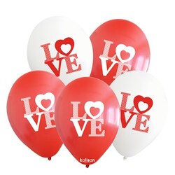 Lateks Balon Kırmızı Beyaz Love Baskılı 12 İnç 100 lü - 1