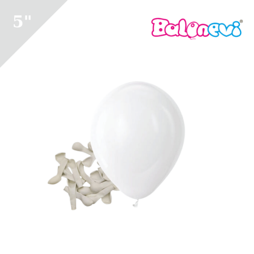 Lateks Pastel Balon 5 inç 100 Parça Beyaz - 