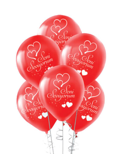Lateks Balon Seni Seviyorum Baskılı 12 İnç 100 Parça - 