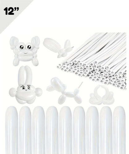 Lateks Balon Sosis Pastel Beyaz Renk 12 İnç 100 Parça - 