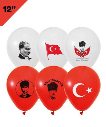 Lateks Baskılı Balon Ata Baskılı Kırmızı Beyaz 50 Parça - 