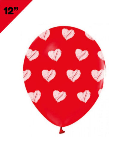 Lateks Çepeçevre Baskılı Balon Kalp Puantiye 100 Parça - 