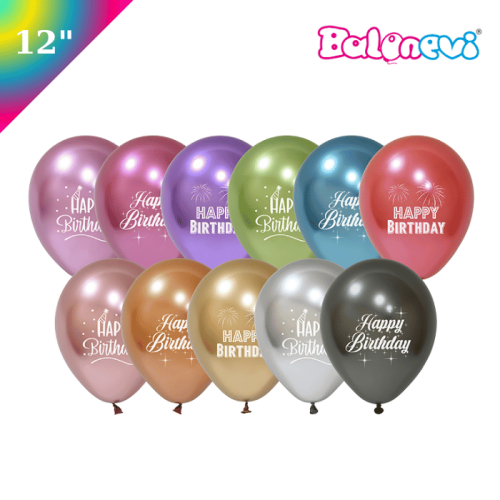 Lateks Krom Baskılı Balon Happy Birthday 50 Parça 12 İnç Balonevi - 1