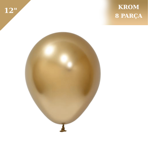 Lateks Krom Parlak Balon 12 İnç 8 Parça Altın - 