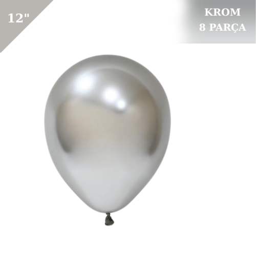 Lateks Krom Parlak Balon 12 İnç 8 Parça Gümüş - 