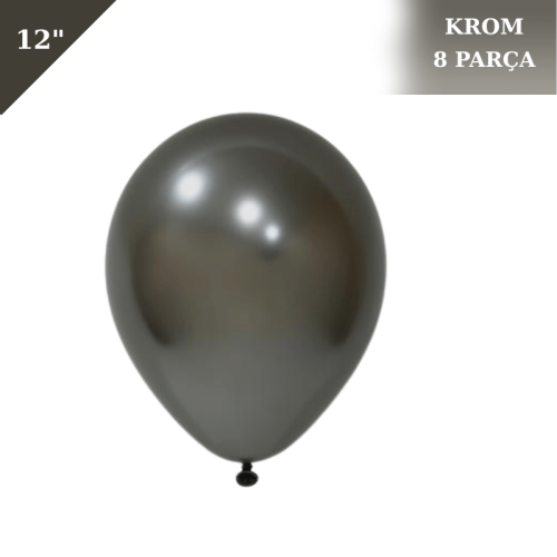 Lateks Krom Parlak Balon 12 İnç 8 Parça Koyu Gümüş - 