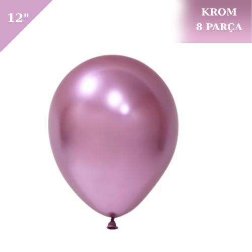Lateks Krom Parlak Balon 12 İnç 8 Parça Pembe - 1