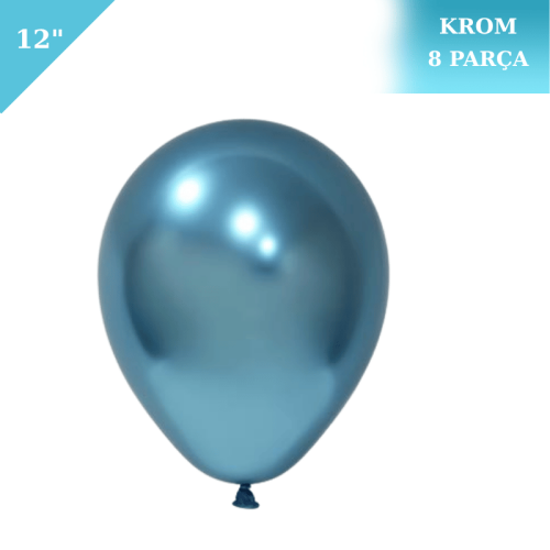 Lateks Krom Parlak Balon 12 İnç 8 Parça Mavi - 