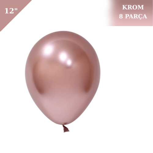 Lateks Krom Parlak Balon 12 İnç 8 Parça Rose Gold - 