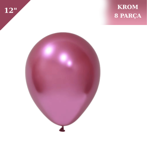 Lateks Krom Parlak Balon 12 İnç 8 Parça Fuşya - 